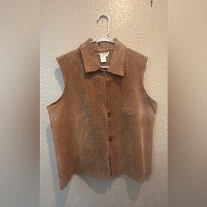Coldwater Creek Womens Large Leather Vest Tan‎ Cut Outs Coastal Cowgirl Western
